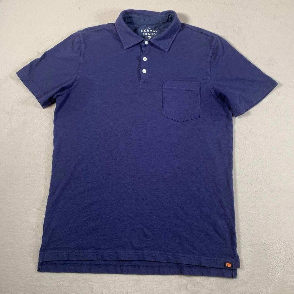The Normal Brand Shirt Mens Medium Blue Short Sleeve Cotton Slub Pocket Polo